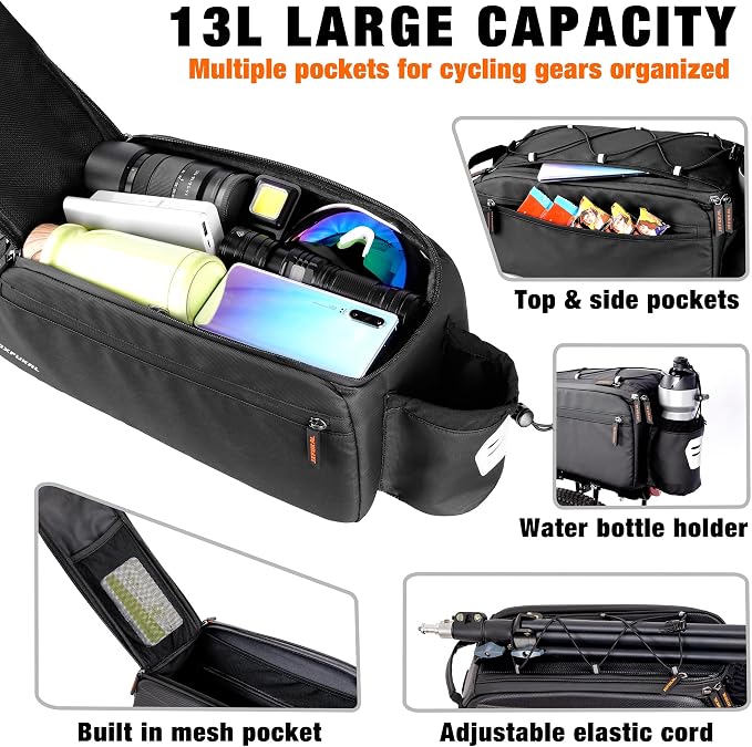 Bike Bags for Bicycle Rear rack, 13L Supportive