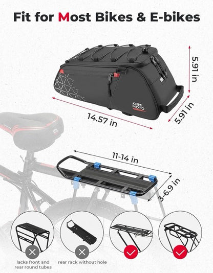 KEMIMOTO Rear Bike Rack Bag - 8L PVC Water Resistant