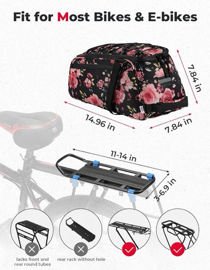 KEMIMOTO Rear Bike Rack Bag, 13L Water-resistant Trunk Bags 3-IN-1