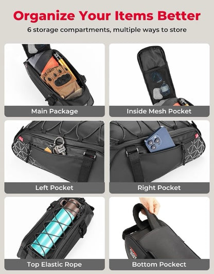 KEMIMOTO Rear Bike Rack Bag - 8L PVC Water Resistant