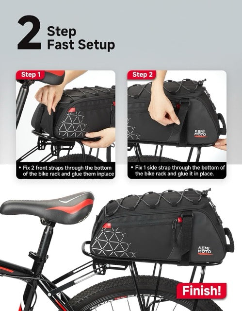 KEMIMOTO Rear Bike Rack Bag - 8L PVC Water Resistant