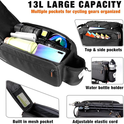 Bike Bags for Bicycle Rear rack, 13L Supportive